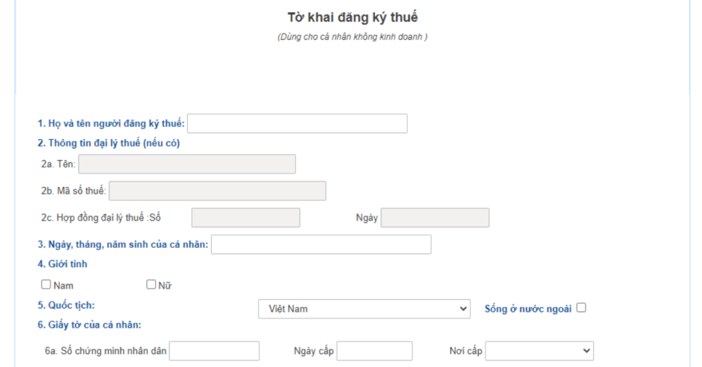 Điền thông tin tờ khai