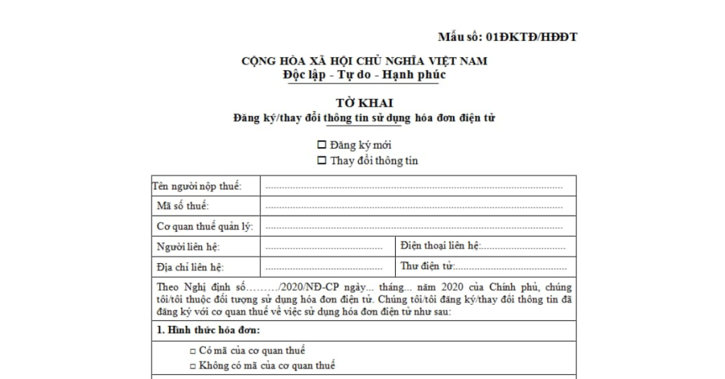 Bước 2: Đăng ký sử dụng với cơ quan thuế (Mẫu 01/ĐKTĐ-HĐĐT)
